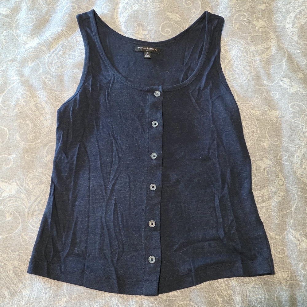 Banana Republic Navy Blue Button-Up Tank Top (Size S)
